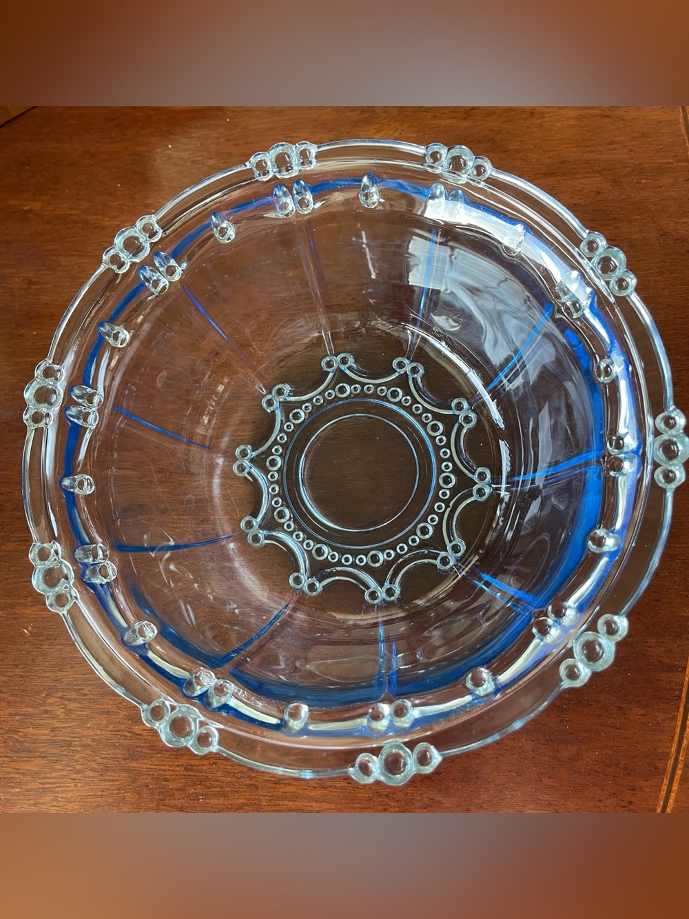 KIG Indonesia Blue Glass Bowl Clear Blue Oyster or Pearl uses Candy trinket dish